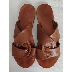 ABLE Suze Sandals Slides Women's Brown Leather Twist Strap Casual Resort Sz 6 GC